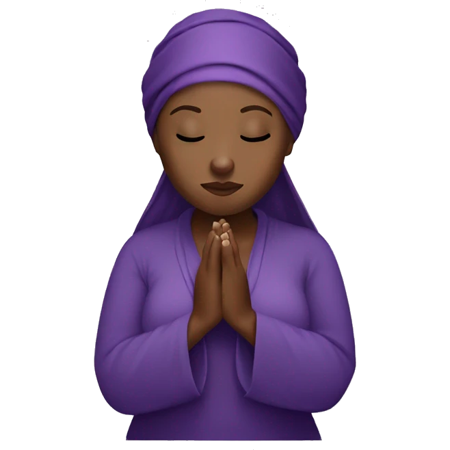 Dark Plus size woman praying with purple head wrap   emoji