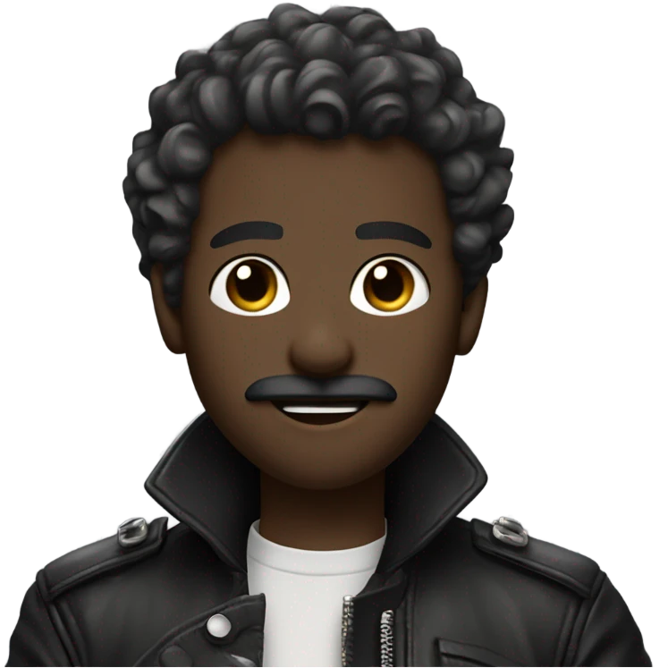 smug darkskin boy hair in leather jacket with blonde curly hair and mustache and beard and multiple ear piercings  emoji