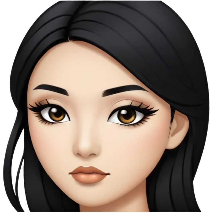 black hair, black eyes, asian baddie,pretty makeup, strong makeup, black eyeliner, long hair emoji