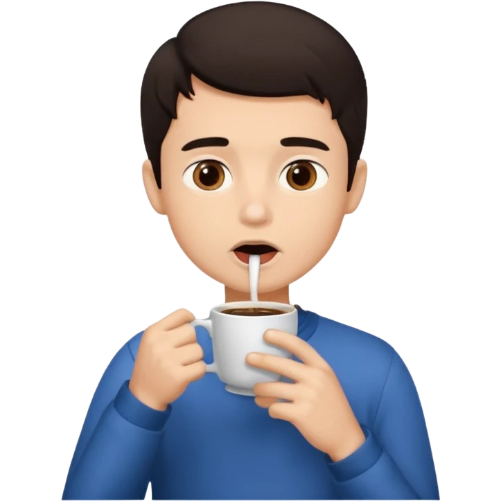 a boy drinking coffee , the cup is touching his mouth, emoji