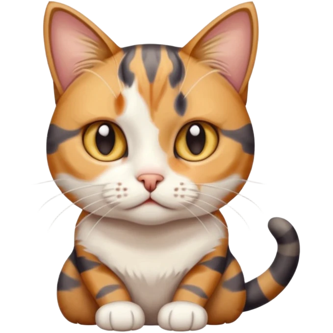 full body anxious looking colourful patchy calico tabby cat with tiny head to large body with fully white front legs emoji