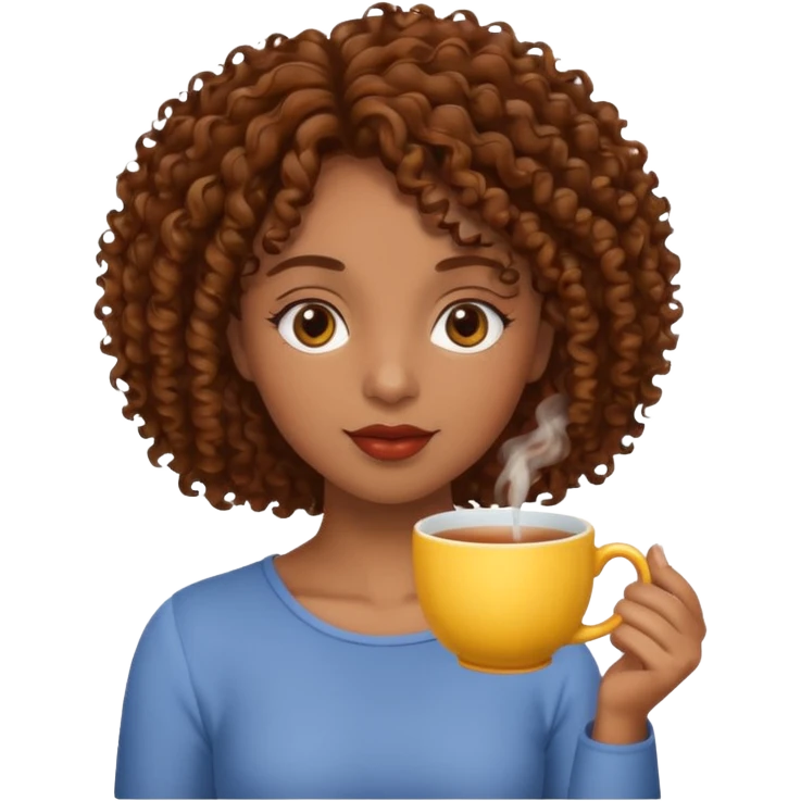 Black female brown curly hair drinking tea emoji