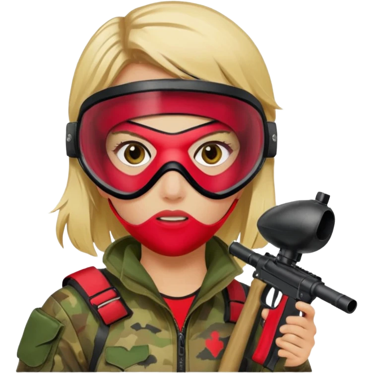blond girl playing paintball with red paintball face mask emoji