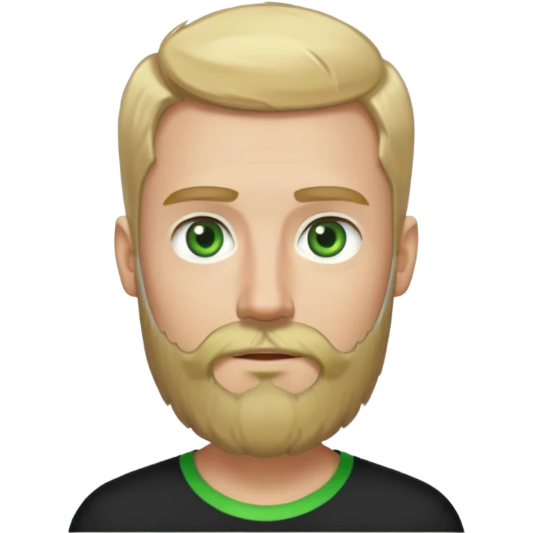 tech bro with beard 5 o clock shadow with more blonde hair, and bright green eyes. No mustache. Just a full beard. And black shirt. emoji