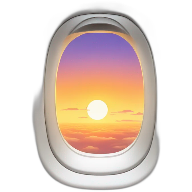 Plane window with sunset emoji