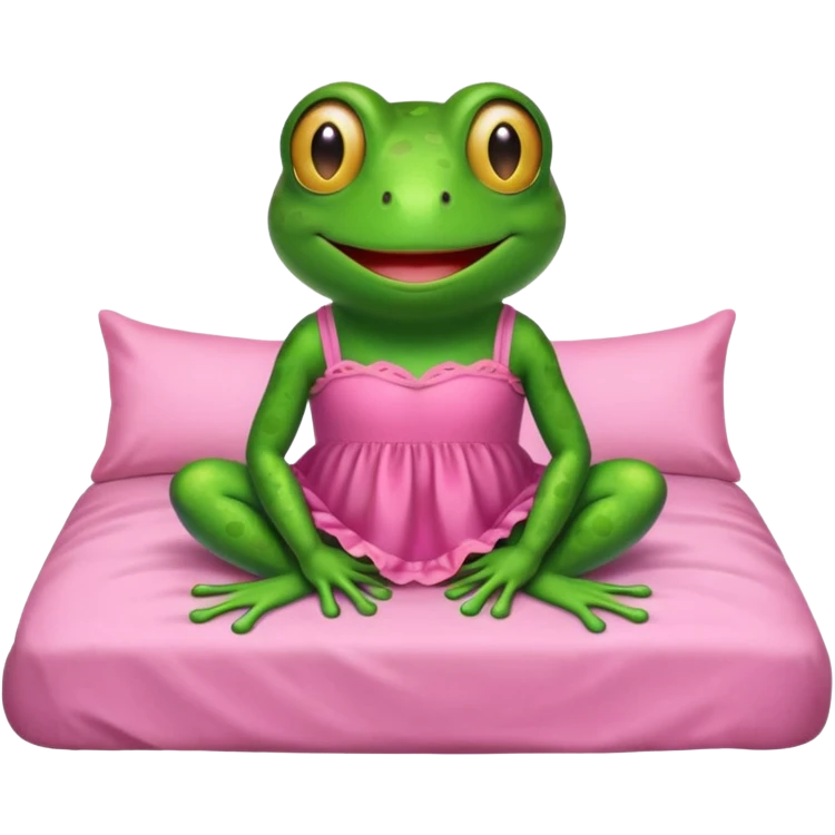 Frog in bed wearing a little pink dress emoji