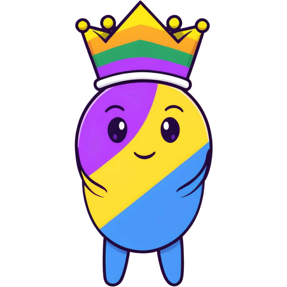 yellow face with rainbow crown, fabulous expression, pride flag emoji