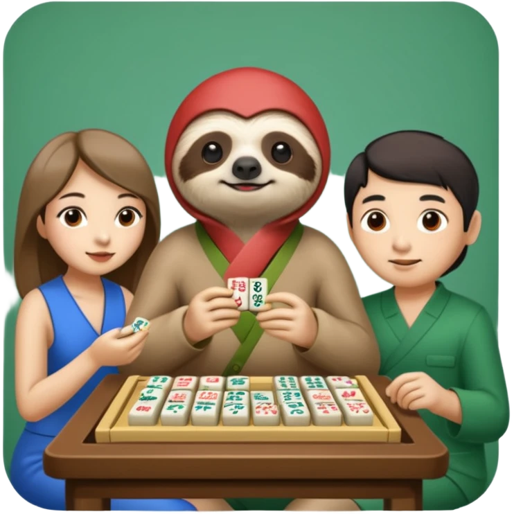 A sloth playing mahjong with two Chinese people emoji