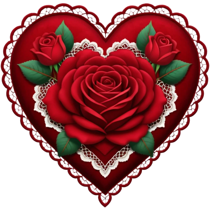 gothic heart with deep red rose and lace border emoji