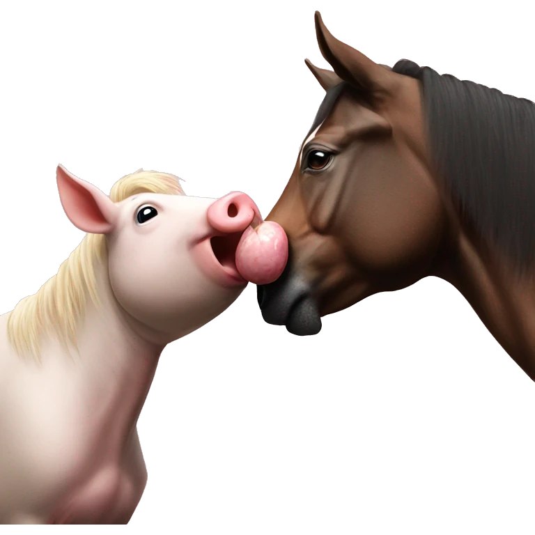 A horse licking a pig emoji
