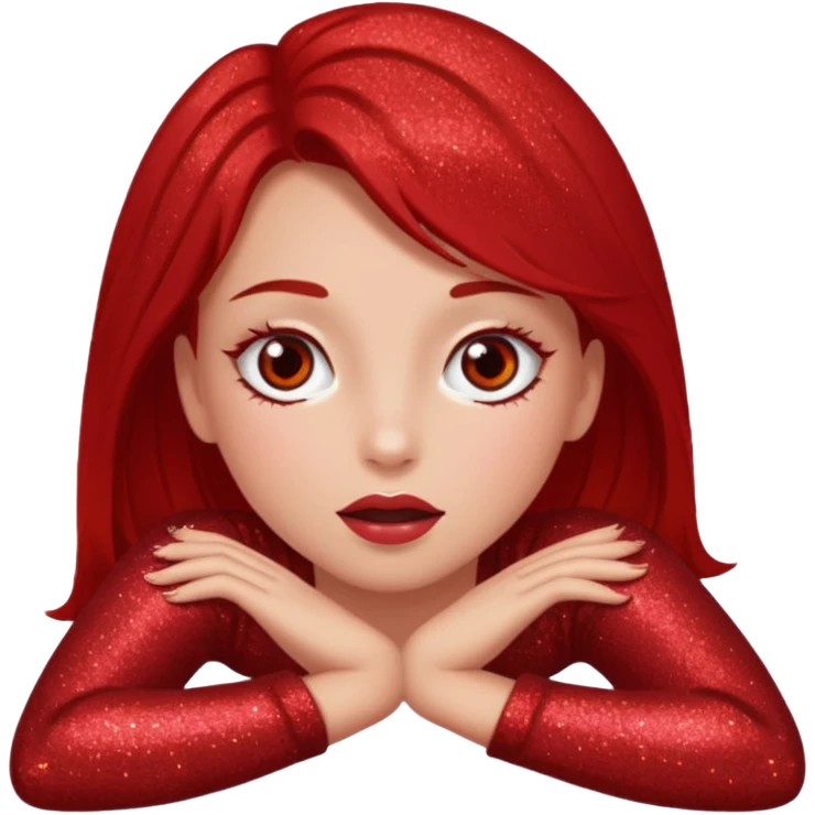 red glitter girl with eyes lying on the floor emoji