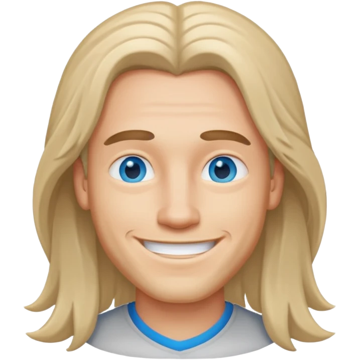 A cool guy with light skin, blue eyes, long hair, smiling emoji