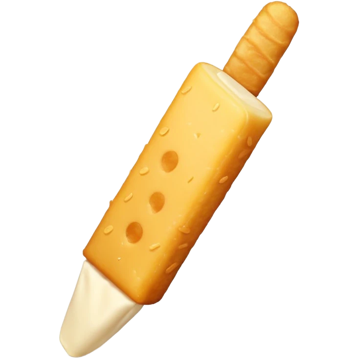 Create an emoji-style illustration of a tequeño, a traditional Venezuelan snack. It should look like a small, golden-brown, fried cheese stick with a smooth, slightly crispy exterior. Use simple shapes, clean lines, and vibrant colors to match modern emoji aesthetics emoji