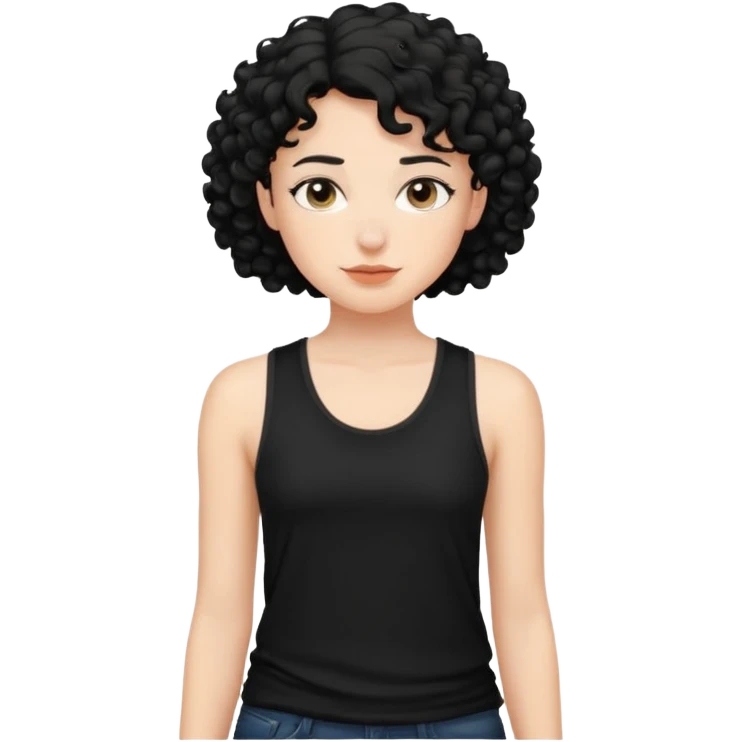 a white woman with short tomboy curly black hair wearing men's black tank top emoji
