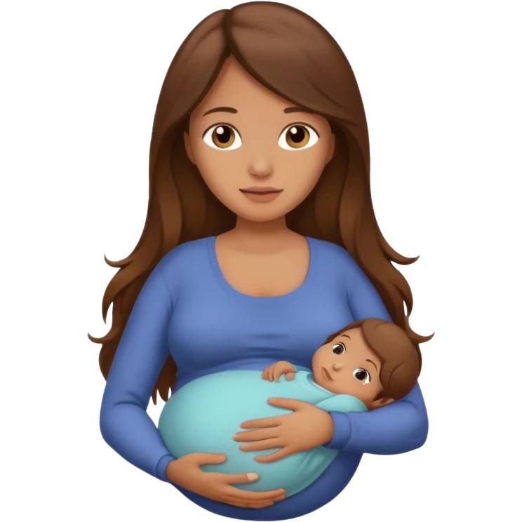 Pregnant woman with long brown hair and a baby in her arms.
 emoji