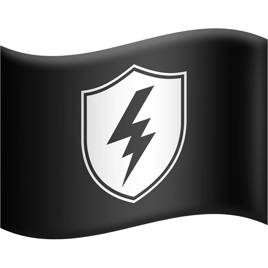 Make a black flag with a white shield in the middle with two lightning bolts but stylized to look like the Sig rune inside emoji