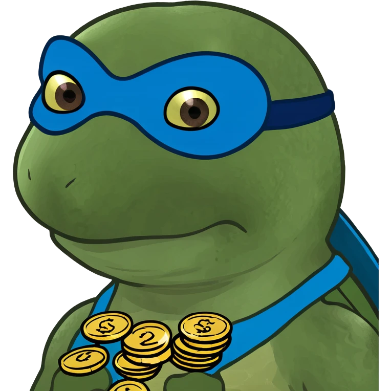 ninja turtle wearing blue eye mask with coins emoji