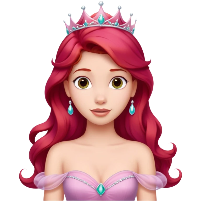 Disney human Ariel with red hair wearing a pink princess dress and tiara emoji