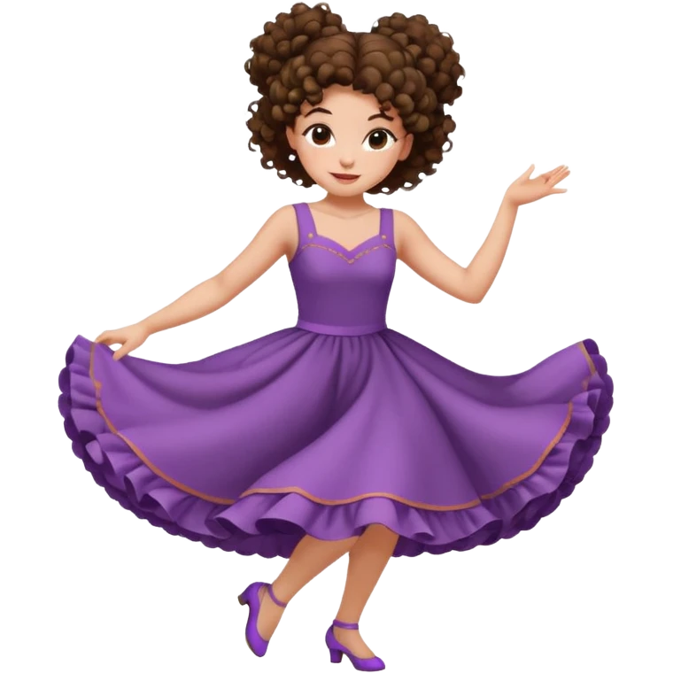 girl with big curly hair in a bun dancer brunette, white, freckles and brown eyes emoji