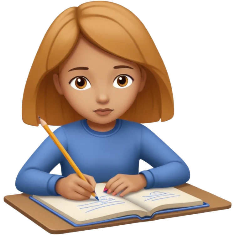 Girl coloring with pencil, writing on sketchbook emoji