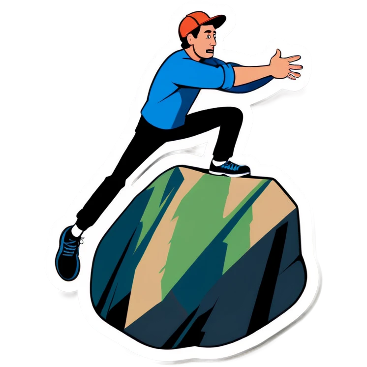 A man pushes a boulder up a steep hill emoji
