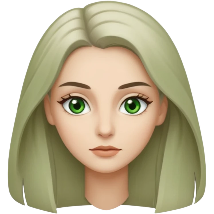 женщина с зелёными глазами, красивыми бровями, серо-бежевыми волосами длинными, с асимметричным пробором   emoji
