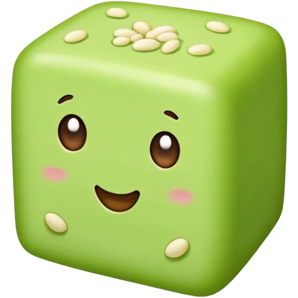 Mung bean cake pale green cubic dessert, simplified emoji style with bold outlines and bright colors, cartoon style Lvdou Gao summer sweet emoji