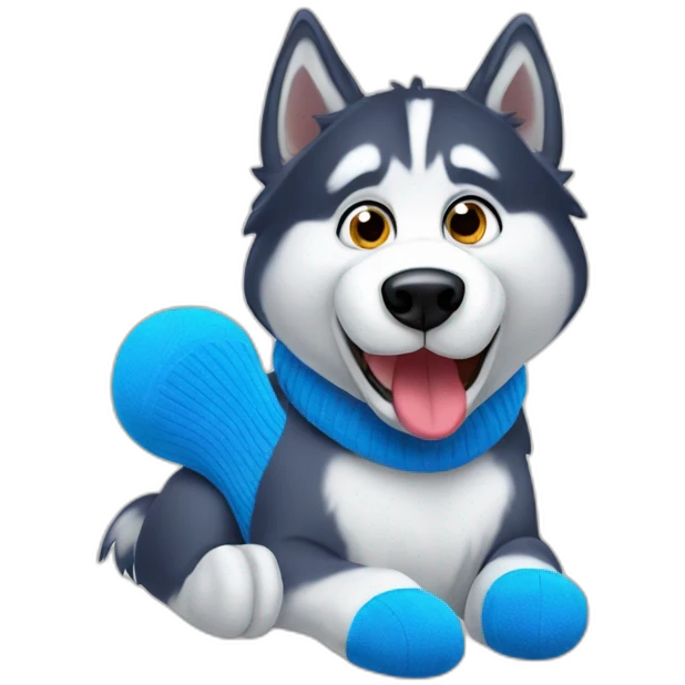 Confused husky with blue sock in his mouth emoji