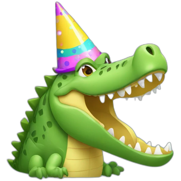 crocodile with party hat and confeti emoji