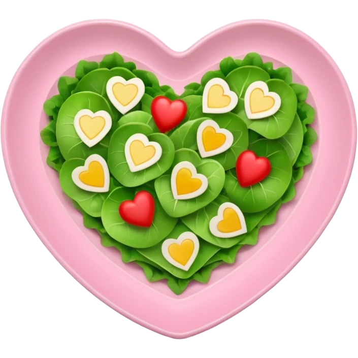 green salad in a light pink heart shaped plate emoji