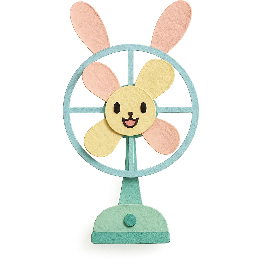 chibi electric fan shaped like a bunny, ears spinning as blades, cheerful face, pastel green, full-body emoji