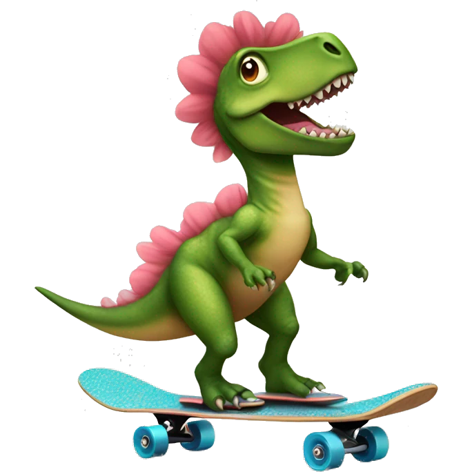 Dinosaur wearing a tutu on a skateboard emoji