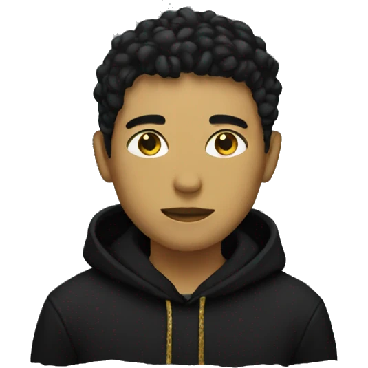 Person wearing black clothes with gold scribble graffiti emoji