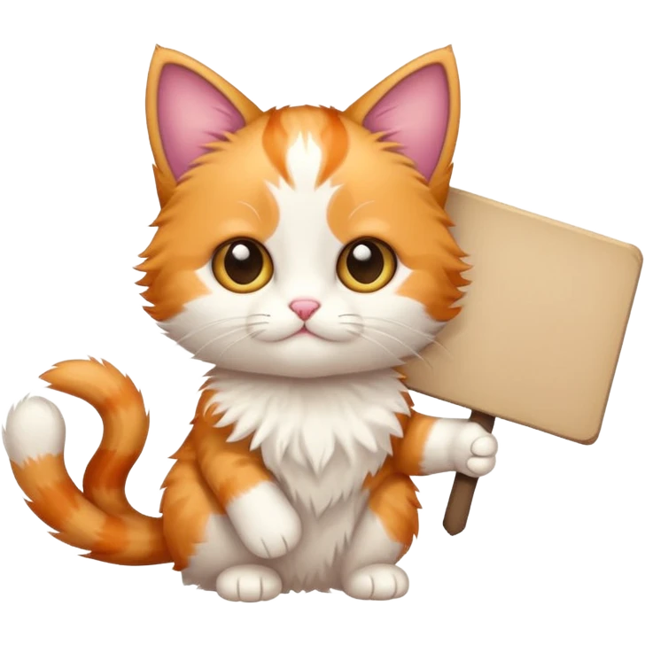 calico kitten holding a large sign emoji
