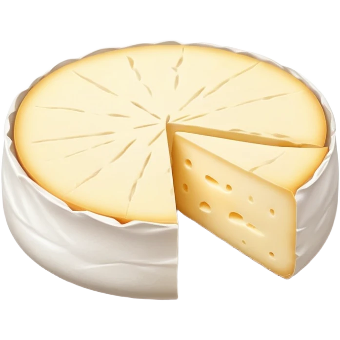 cinematic-realistic-brie-cheese-emoji,-featuring-soft-ripened-cheese-with-a-delicate white rind-rendered-with-lifelike-detail-and-inviting,-natural-lighting emoji