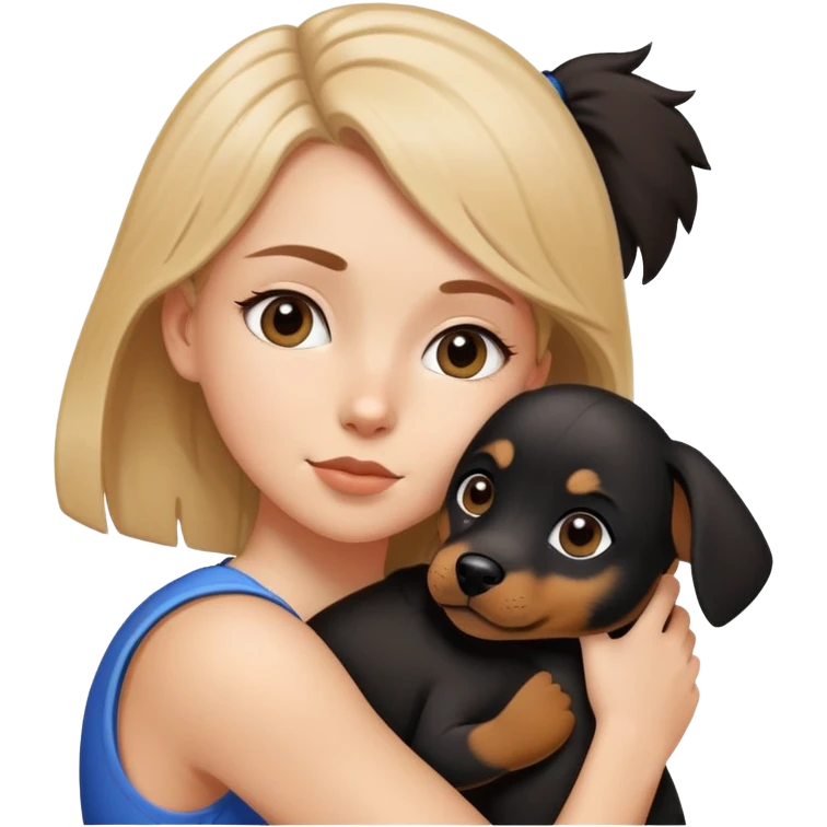 A white girl hugged a black Changmao dog with a little white on the corner of its mouth emoji