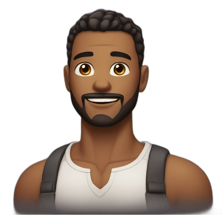 brown skin male, black fade haircut approximately 32 years old, good beard, chest up, confident emoji