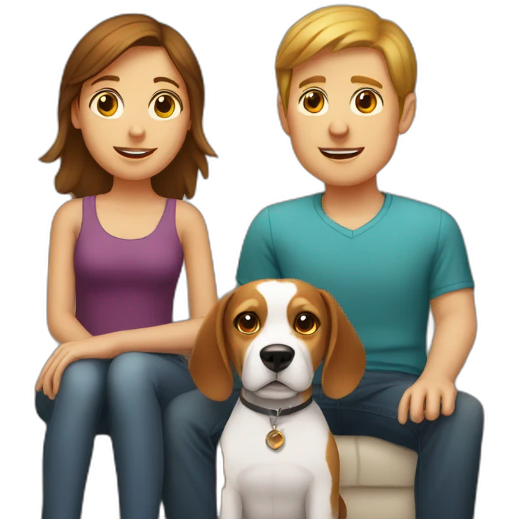 Brown hair White boy and girl and beagle Sit on couch emoji