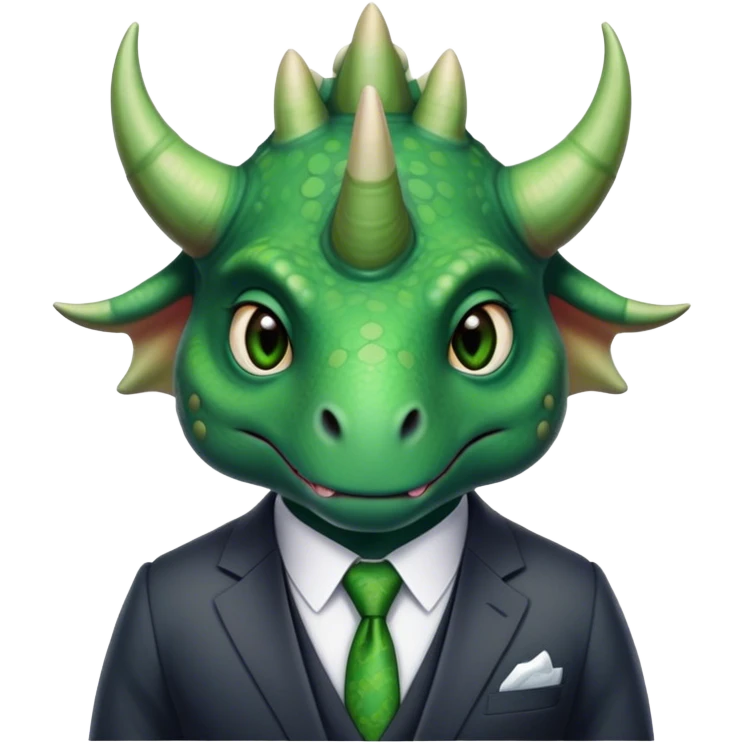 kind face of a triceratops in a suit emoji