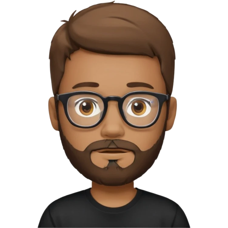 Băiat cu cioc,ochelari,ochii căprui, piele cafeniu deschis păr șaten, tricou negru  emoji