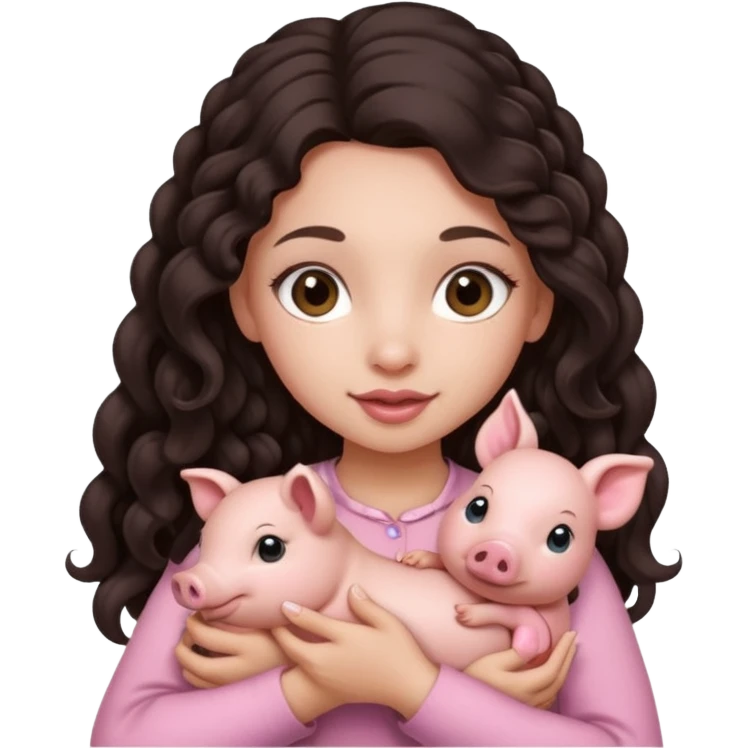 Ragazza bellissima capelli lunghi scuri con piccolo maialino emoji