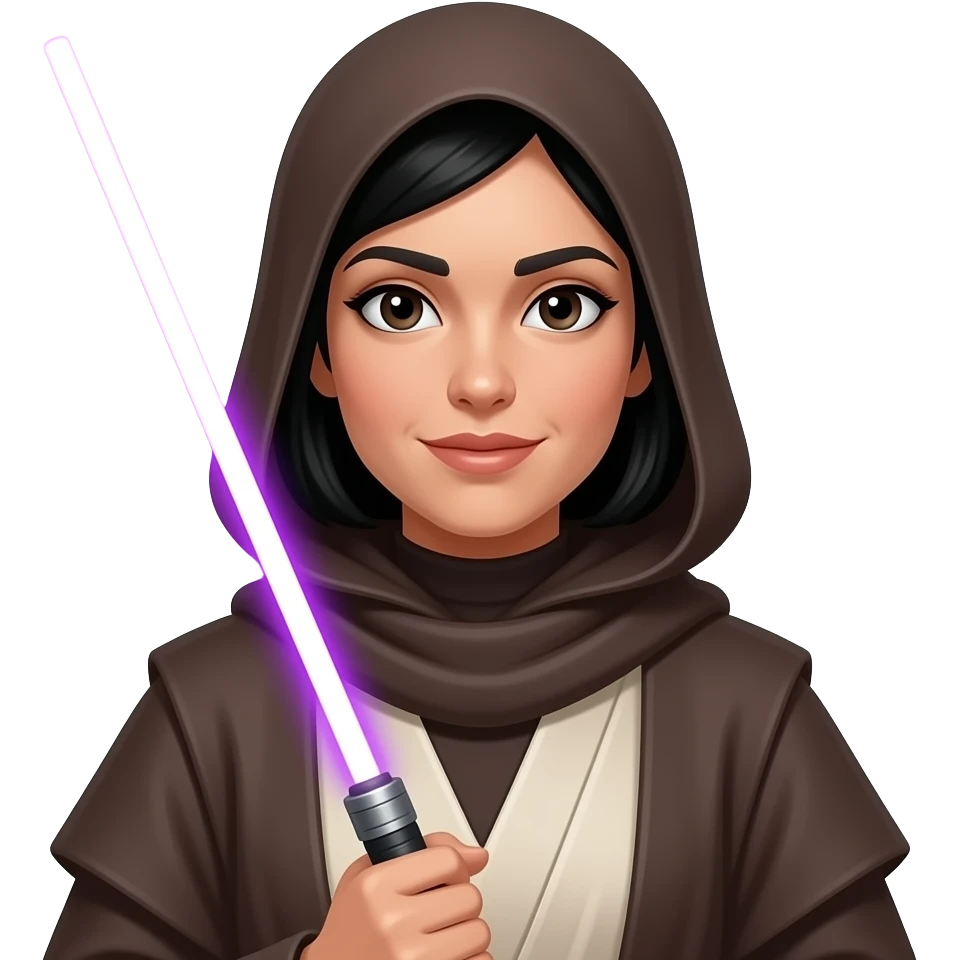 Female Jedi with single purple lightsaber,slightly lighter skin tone , with Hijab, black hair emoji
