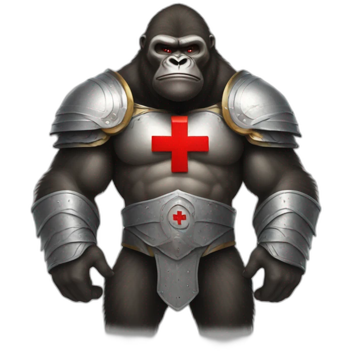 Buff Gorilla wearing a Crusader armor with the holy red Cross emoji