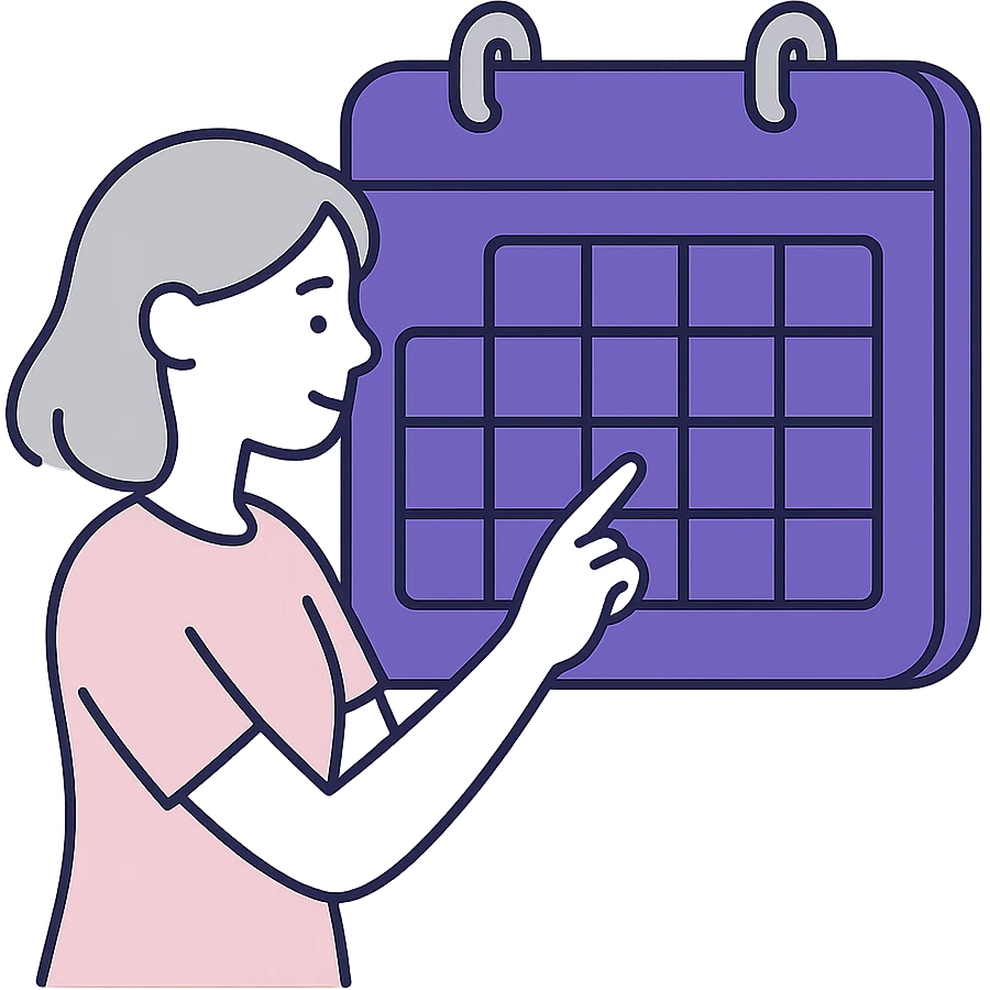 empty state illustration for the calendar page of my app, main color is 7E39ED emoji