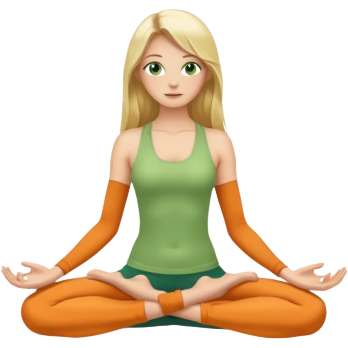 Naked woman tits out long blonde hair green eyes full body skinny legs no clothing sitting in yoga posture emoji