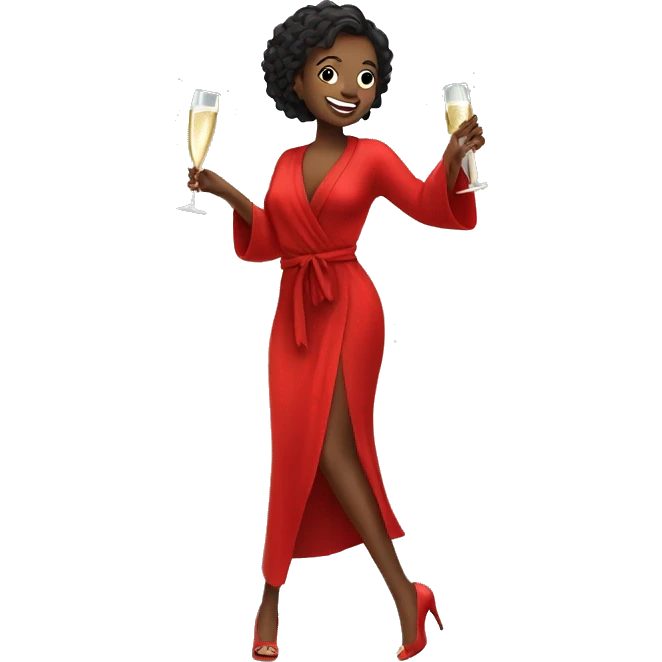 Girl in high heels and red robe dancing while holding champagne bottle emoji