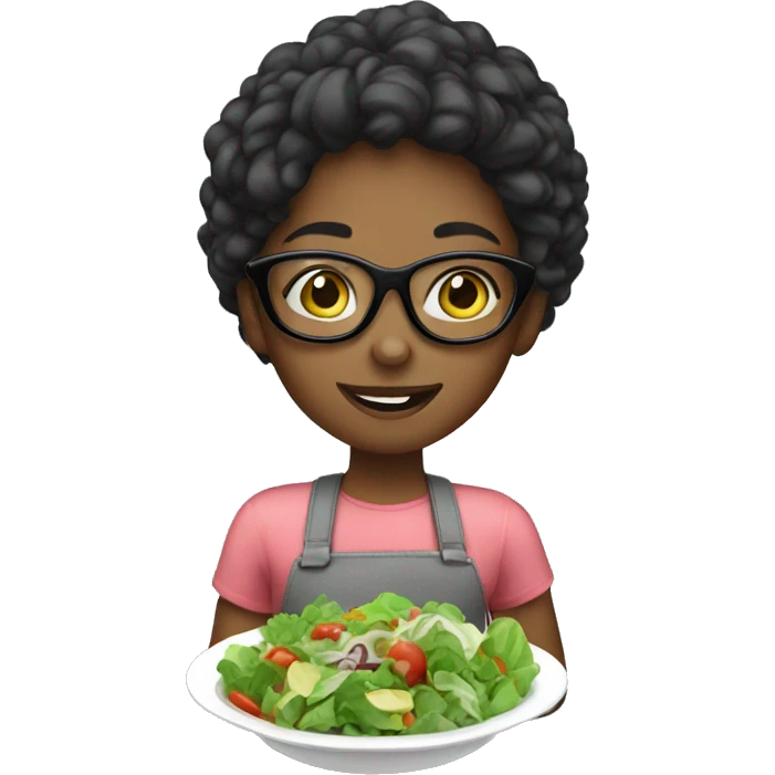 A girl with glasses eating salad  emoji