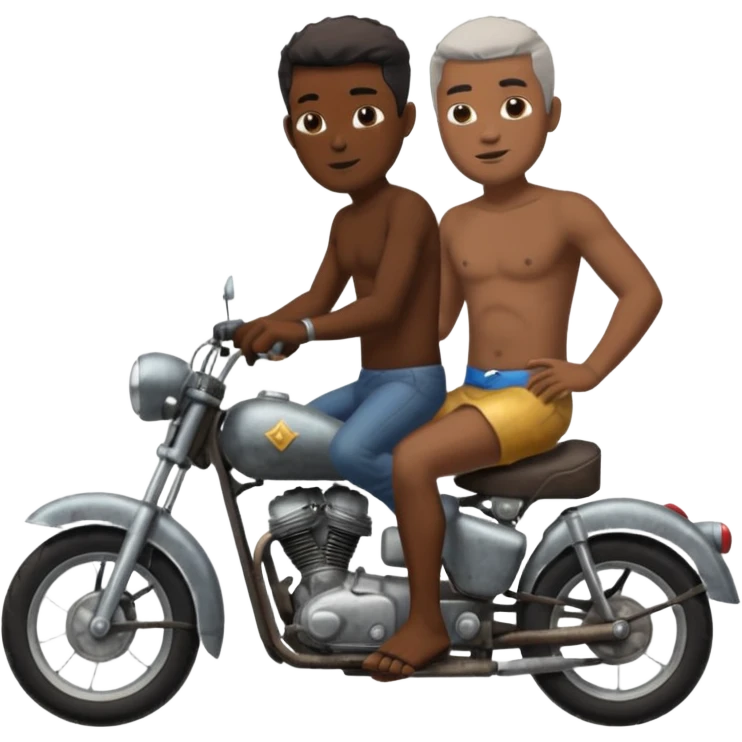 Black big men without shirt riding an old small motorcycle emoji