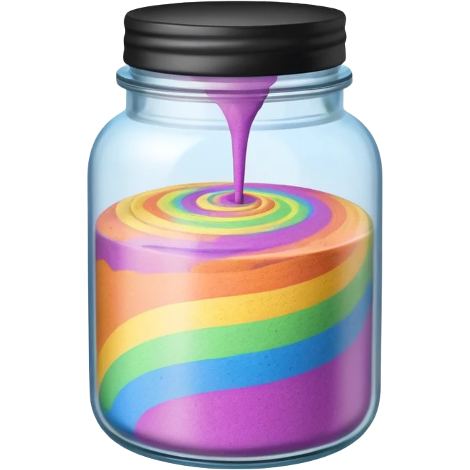 A jar with rainbow powder in it mixxing emoji
