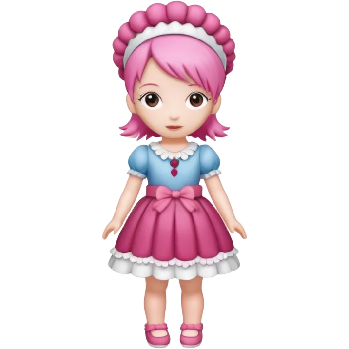 Isolated detaile illustration incredibly raspberry torte doll figurine full body with pink hair and a raspberry hairband emoji